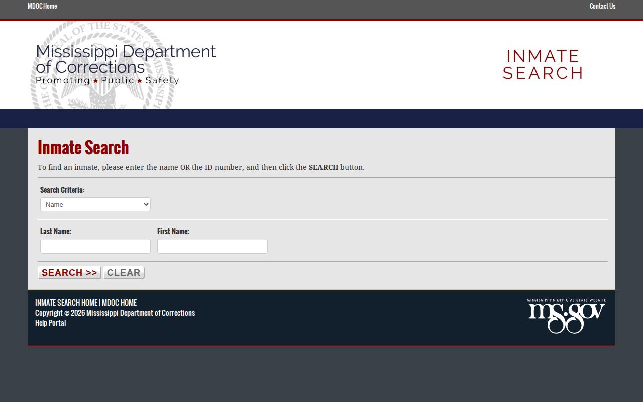 MDOC search fields for Lafayette County released inmate records