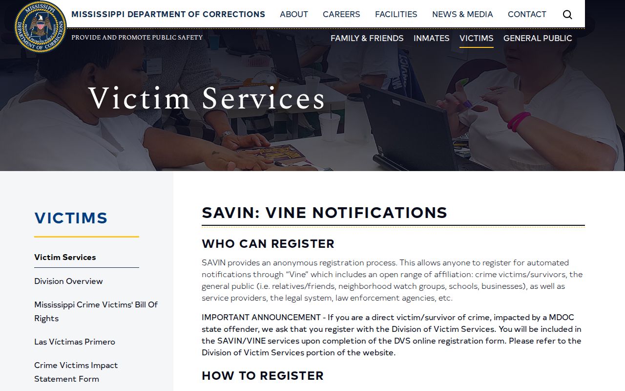 Mississippi SAVIN coverage for Lafayette County VINELink release alerts